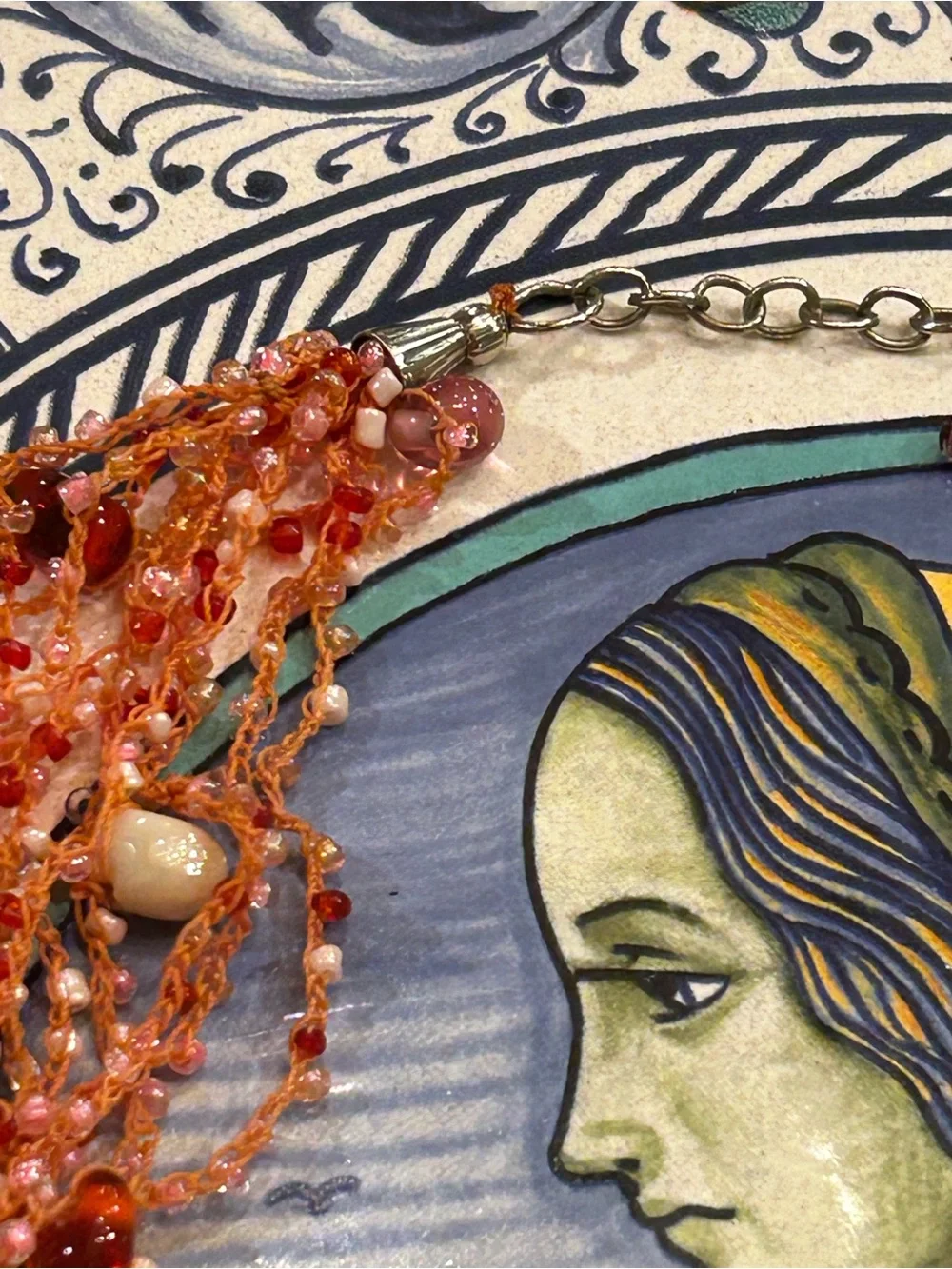 Vintage Necklace Red Branch Coral, Carnelian, glass Mermaid’s Tears woven thread